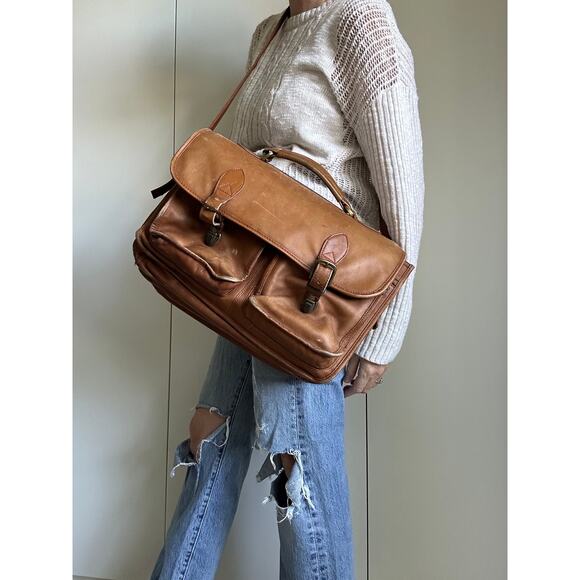 Vintage Leather Messenger Bag/Brief Case Collegiate Academia Weathered Brown - Picture 11 of 11